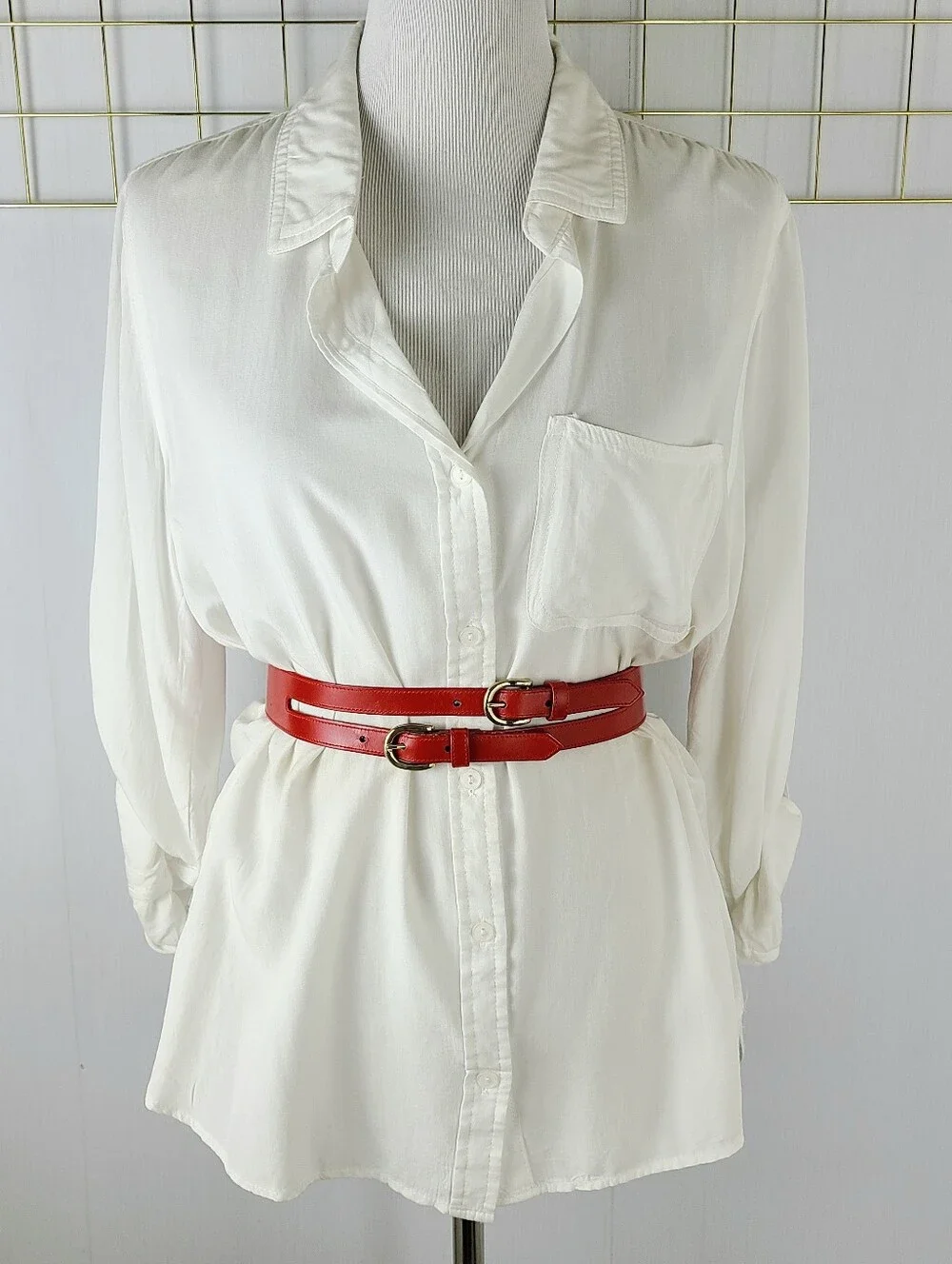 Red Corset Style Double Buckle Genuine Leather Vintage Belt